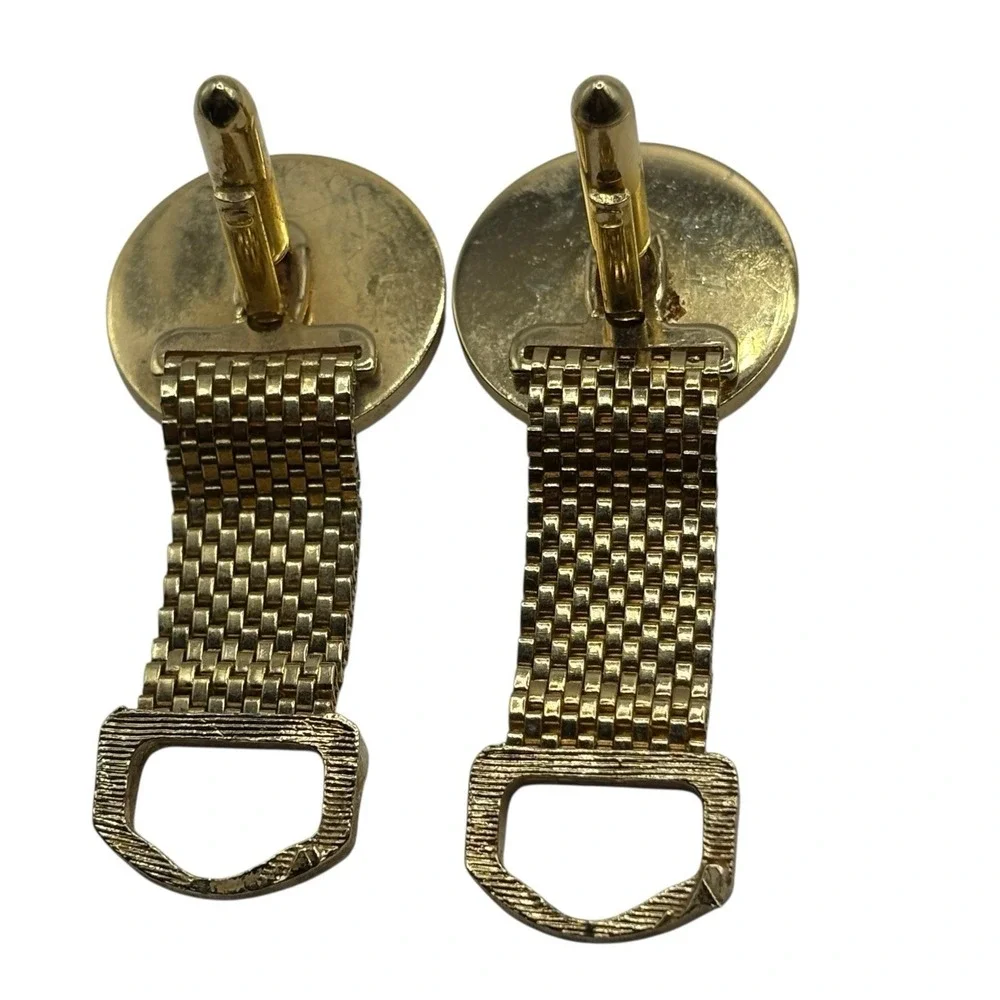 Mexican Coin Cufflinks Mesh Wrap Around Gold Tone Vintage‎ 50s 60s Cinco De Mayo